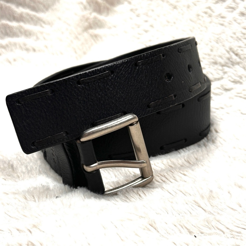 DKNY Black Leather Laced Design, Silver Buckle  Belt M,  EUC!